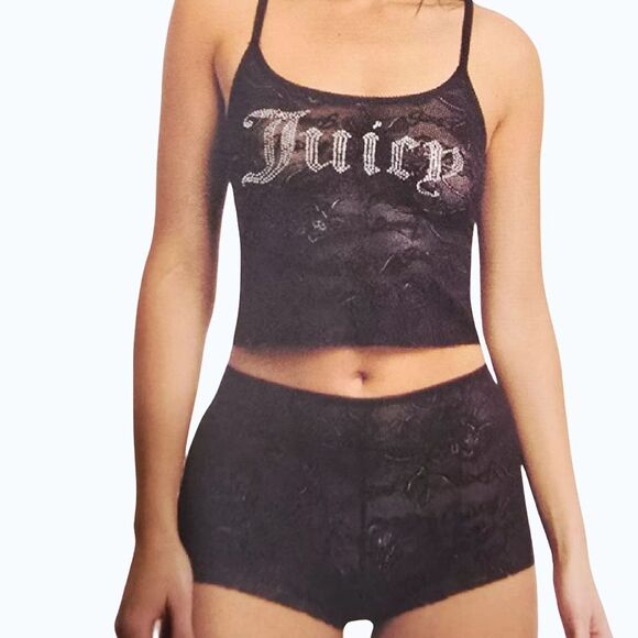 Juicy Couture Rhinestone Logo Lace Cami & Short Set- Black - Picture 2 of 4